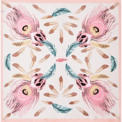 POBING 60*60CM Small Hijab Luxury Brand Indian Feather Bandana Scarf Women Silk Foulard Handkerchief Office Lady Neckerchief