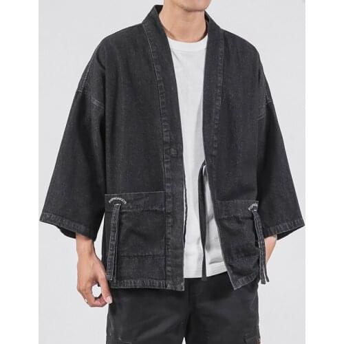 Chinese Style Denim Jacket Kirin Embroidery Fashion Coat Autumn Tang Suit Harajuku Traditional Chinese Clothing For Men 30690