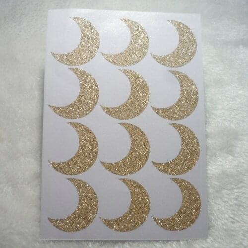 3x2.85cm Rose Gold Glitter Moon Sticker