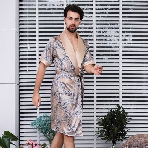 Short Sleeve Nightgown Mens Pajamas Summer Men Robe Silk Ice Pajamas Mens Kimono Mens Long Silky Gown Buy China Direct