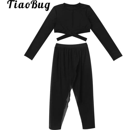 2020 Autumn Winter Teen Girls Sport Set Crop+Pants 2Pcs Outifts Breathable Soft Kids Tracksuit Children Workout Gym Sportwear