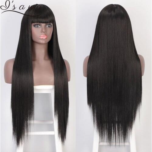 Is a wig Long Straight Black Wig With Bangs for Black Women Synthetic Wig Red Brown Wigs Daily Wear Heat Resistant Costume hair
