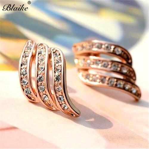 Blaike 2019 Boutique Angel Wings White Rhinestone Stud Earrings For Women Silver/Rose Gold Color Jewelry New Year Valentine Gift