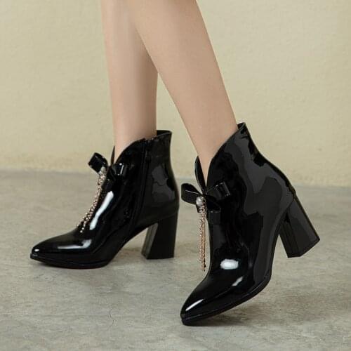 Women Ankle Boots Platform Side Zipper High Heel Short Women Boots Buckle Black White Round Toe Sexy Ladies Shoes Large Size 48