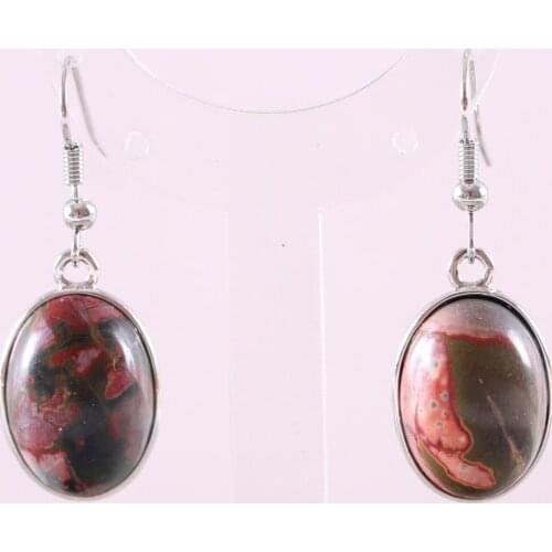 Natural Stone Dangle Earrings For Women Real Red Picasso Jaspers Oval Beads Stainless Steel Earrings 1Pair U428