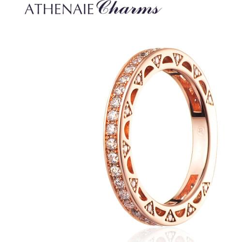 ATHENAIE Classic Wedding Finger Ring 925 Sterling Silver Cubic Zirconia with Rose Gold Color Eternity Stackable Rings for Women