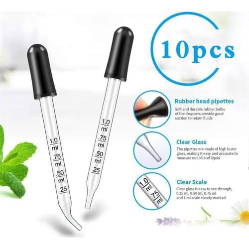 10pcs Glass Scale Dropper Rubber Head Scale Pipette Dropper Essential Oil Bottle Straw Multi-purpose Droppers for School Home