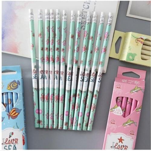 12 Pcs/box Pencil Creative Seahorse Pencil With Eraser For School Student HB Black Pencils Kids Writing Office Stationery Supply