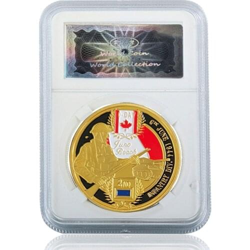 1944.6.6 D-Day Gold Coin Infantry Division Normandie Landing For Collect W/ Acrylic Case
