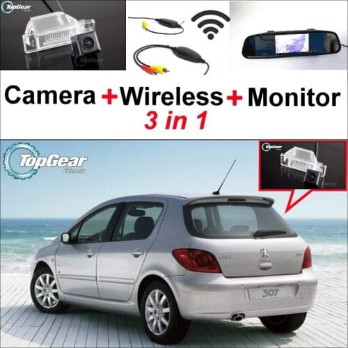 3 in1 Special Rear View Camera + Wireless Receiver + Mirror Monitor DIY Parking System For Peugeot 307 Hatchback 307cc 2001~2014
