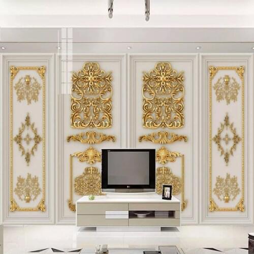 Custom 3D Wallpaper Murals Luxury 3D Stereoscopic Golden Embossed Flowers European Style Living Room TV Background Wall Mural