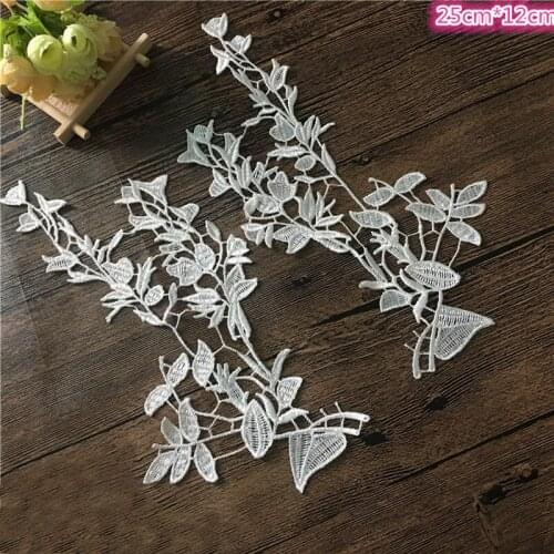 5 Pairs Large White Flower Leaves Lace Applique Embroidered Lace Fabric Sewing For Wedding Dress DIY Lace Trims Ribbon 25*12cm