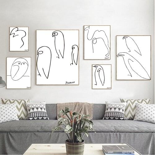 Abstract Line Art Animals Sketches Wall Art Minimalist Birds Print Painting Nordic Decoration Wall Picture for Living Room HD