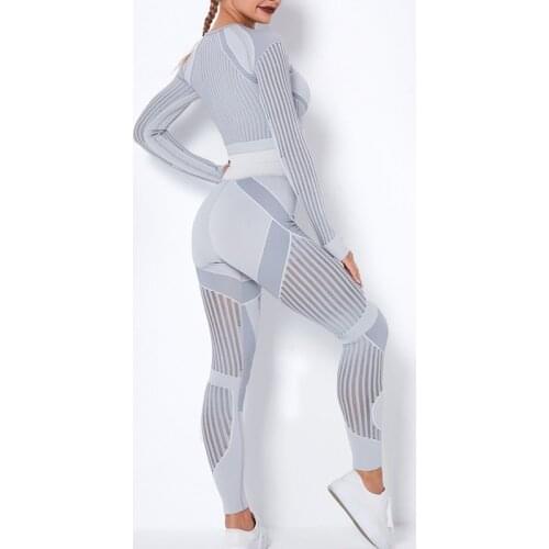 Seamless Long Sleeve Yoga Suit Workout Clothes Gym Fitness Clothing Women Breathable Sportwear Yoga Set Sport Fitness Suit
