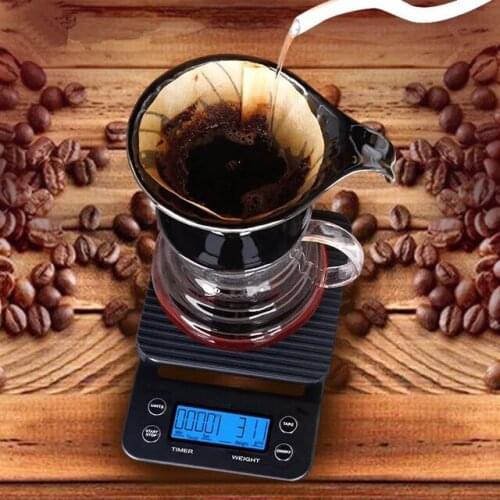 Digital Coffee Scales with Timer:0.1g Precision Sensors, 6.6lb/3kg Kitchen Scales Food Scales Batteries Included, Black with Gre