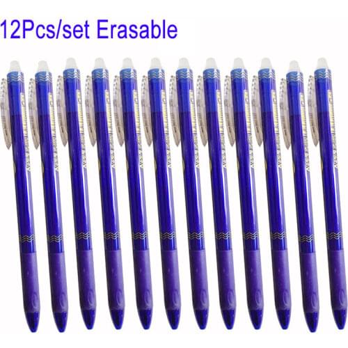 DELVTCH 12Pcs/Set 0.5mm Magic Erasable Pen Button Slide Press Erasable Gel Pen Blue/Black Ink Office School Student Writing Tool
