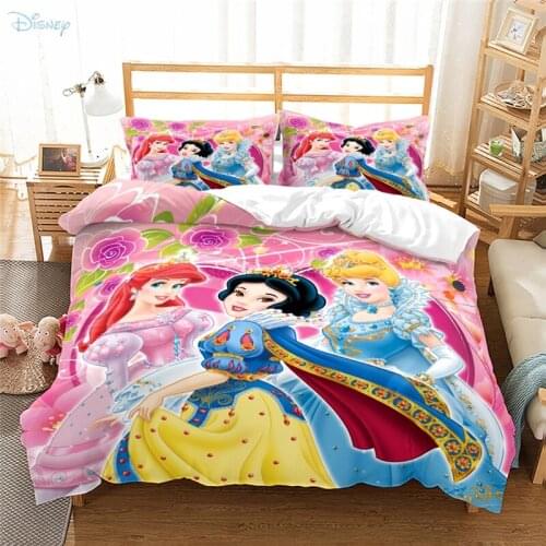 Home Textile Disney Princess Printed Bedding Set Cute Girl 3d Duvet Cover Pillowcase Twin Full Queen King Size Bedclothes 2/3PCS