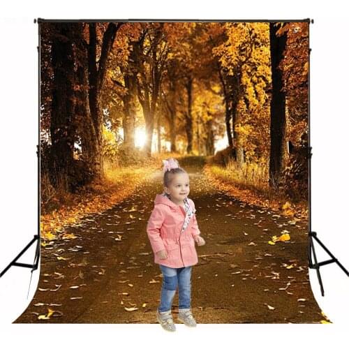 Yellow Fallen Leaves Fall Peace Road Photography Backdrops Ancient Trees Background for Photo Studio 150cm*200cm