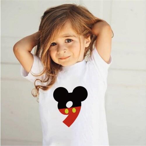 Disney Number 0-9 Letter Print Boys/Girls T shirt Kids Mickey Happy Birthday Gifts Baby Clothes Short Sleeve For Girls Boys Tee