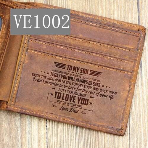 VE1002 DAD TO SON Birthday Gift Mens Boys Wallet Wallets Genuine Engraved Leather Purse Card Holder Bifold Wallets Purses