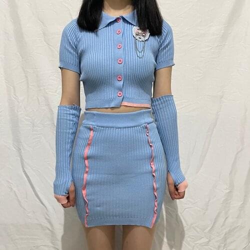 Summer Womens Sweet Style Sexy Bag Hip Skirt Fashion Harajuku Kawaii Streetwear Two Piece Female Hot Girl Type Short Skirt Suit