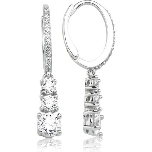 Valori Jewels 1.54 Carat, Zirconia White Round Gemstone, Rhodium Plated, Sterling Silver Three Stone Earrings