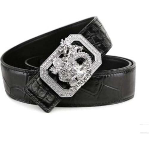 LINSHE new crocodile The belt men The real thing luxury Set auger The belt Smooth buckle Genuine leather belts t