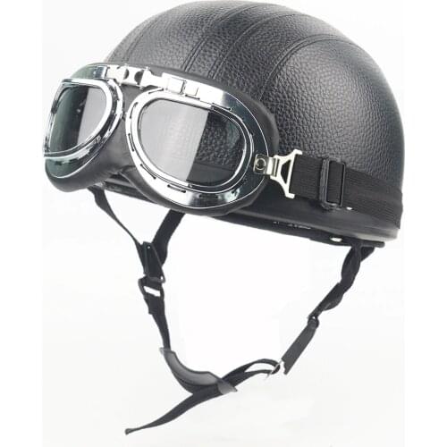 Evomosa 55-62cm Motorcycle Helmet with Goggles Visor Scooter Motorbike Riding Jet Helmet for Retor Vintage Helmet
