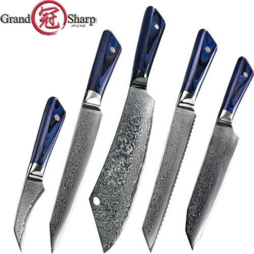 5 Pcs Kitchen Knife Set 67 Layers Damascus Steel Professional Chef Bread Boning Santoku Sashimi Utility Cooking Tools GRANDSHARP