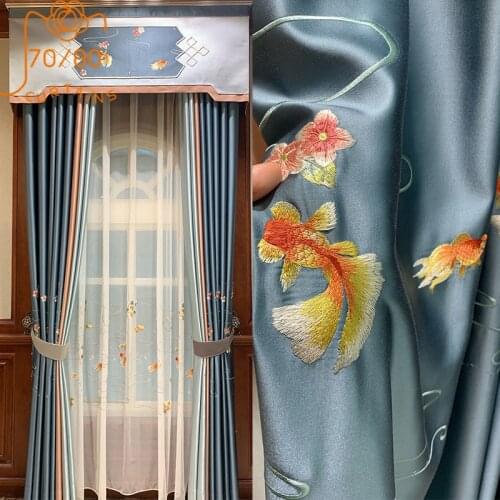 2021 New High-end New Chinese Goldfish Embroidery Blackout Curtains for Living Room and Bedroom Customized Products