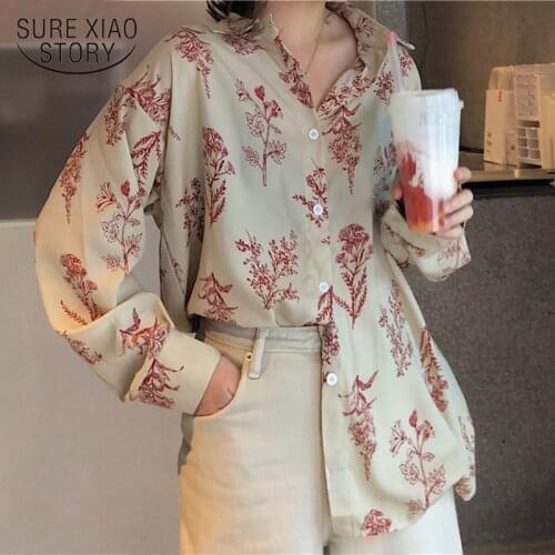 2021 New Autumn Fashion Blouse Casual Long Sleeves Retro Slim Loose Single Breasted Fresh All-Match Print Free Shirts Tops 15679