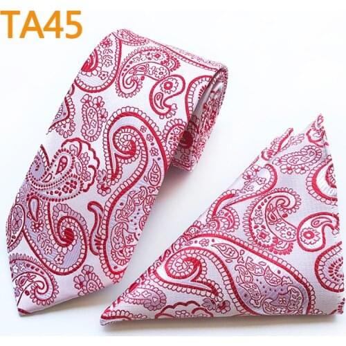 New Fashion Mens Ties Set Red Paisley Necktie Pocket Square Sets