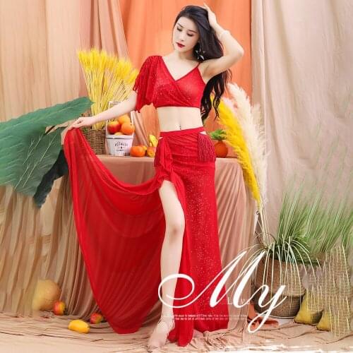 New Women Bellydance Costume Set 2 Piece (Top+Skirt) Wholesale Ladys Oriental Dance Performance Show Wear Practice Clothing