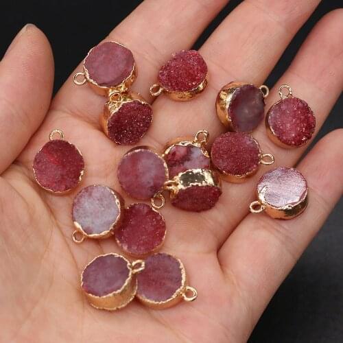 Natural Stone Reiki Heal Agates Druzy Golden-plated Pendant Round shape for Charms Jewelry Making Necklace Earrings