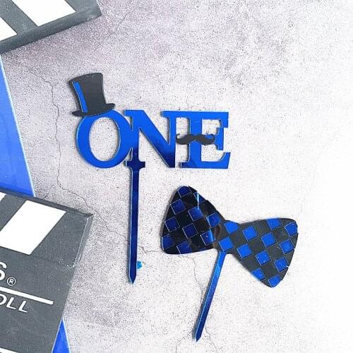 2pcs/set Happy Birthday Cake Topper Birthday Cake Supplies for Kids Birthday Party Cake Decorations INS "One" Bow Acrylic Baby