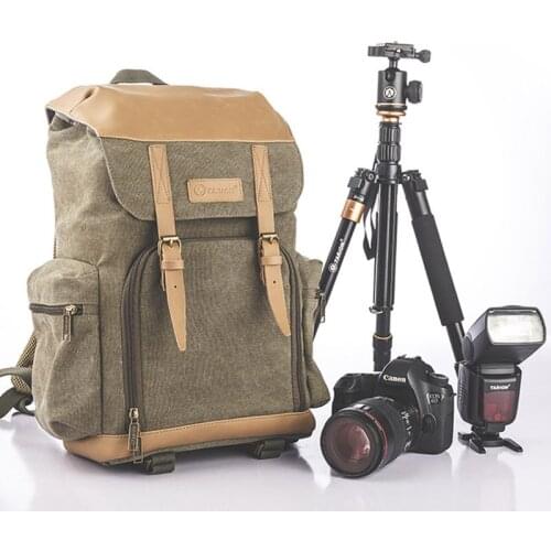 Roadfisher Vintage Casual Waterproof Canvas DSLR SLR Camera Travel Backpack Rucksack Photography Bag Insert Fit Canon Nikon Sony
