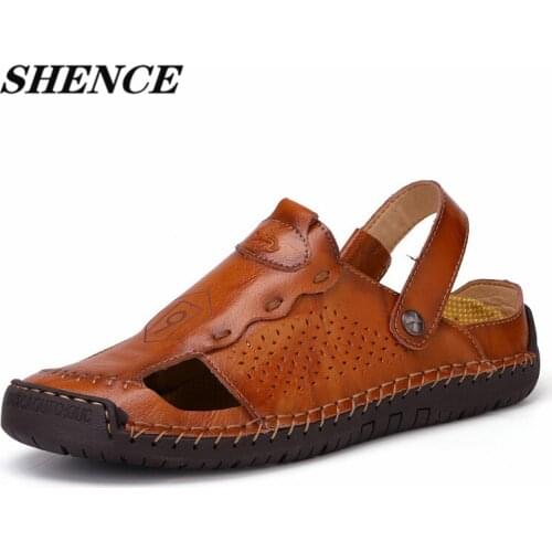 SHENCE Summer Mens Sandals Beach Shoes Hiking Shoes Retro England Casual Soft Comfortable Breathable Non-slip Wear-resistant