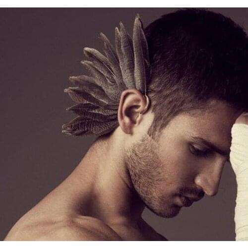 1 PC Unisex Big Gray Natural Feather Earring Cuff Non Piercing Ear Clip One Side