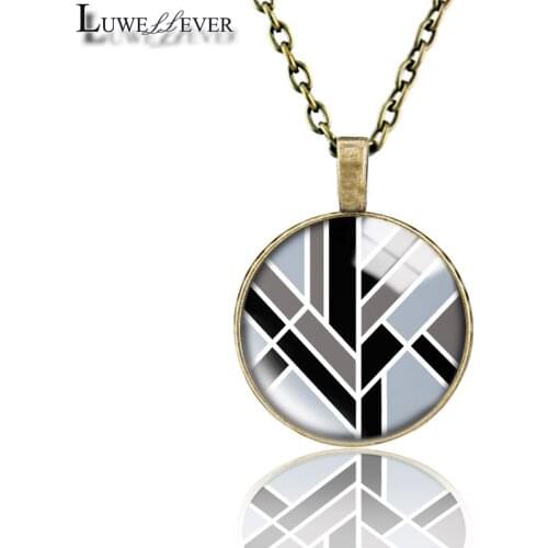 Gray Geometry Necklace 712 25mm Bronze 30mm Wood Rhinestone Double-sided Moon Round Glass Pendant For Women Gift