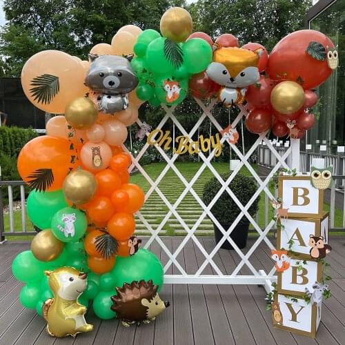 118pcs Forest Animal Fox Hedgehog Foil Balloon Orange Green Latex Ballon For Kid Birthday AirBall Baby Shower Party Decoration