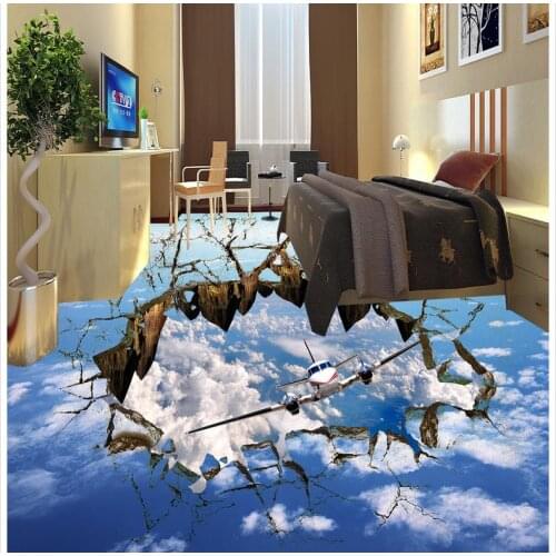 Modern Sticker 3D Floor Sky Airplane Bathroom Living Room 3D Floor Painting Non-slip Waterproof Self-adhesive PVC Wallpaper
