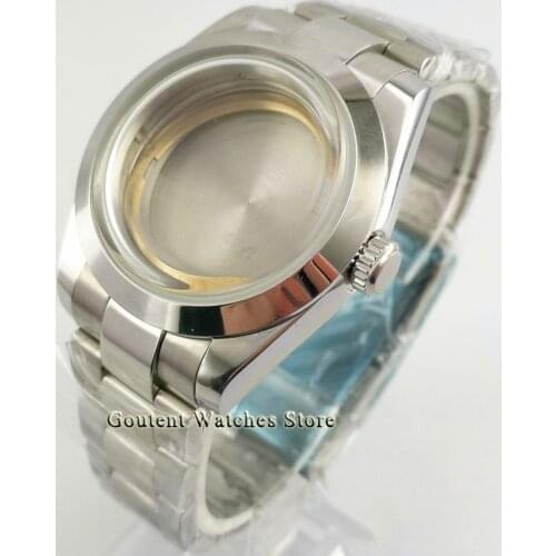 Sterile Silver Watch Case With Oyster Bracelet 40mm Coated Glass Case Fit ETA 2836 Miyota 8215 821A DG2813 3804 Movement