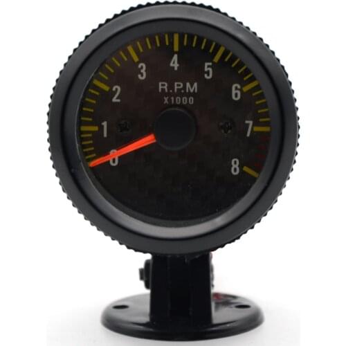 2" 52mm Auto Car Tachometer gauge analog Carbon Fibre Face 0-8000 RPM White Background Light Black Bezel