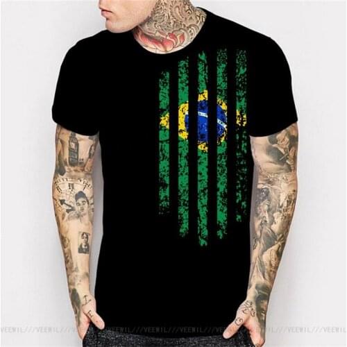 Brazil Vintage Flag T Shirts Mens Short Sleeve Black T-Shirts Funny Print Fashion Tops Plus Size