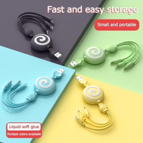 Retractable 3 in 1 Type C Micro USB 8 Pin Cable for iPhone Charger Cable 100cm 3A 3in1 Fast Charge USB C Cable for Huawei Xiaomi