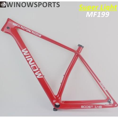 Winowsports factory racin hardtail mtb carbon frame MF199 XC 29ER Boost 148*12mm 15" 17" 19" BB92 bottom bracket 29 inch frame
