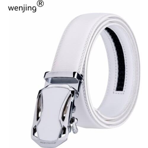 WJB20B2 Men car design S Z leather Rachet buckle brown white split genuine leather dress belt