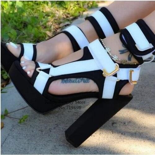 New fashion Women Platform Sandals Open Toe Cut Out High Heels Stilettos Hook-and-Loop Ankle Strap Buckle Summer Shoes