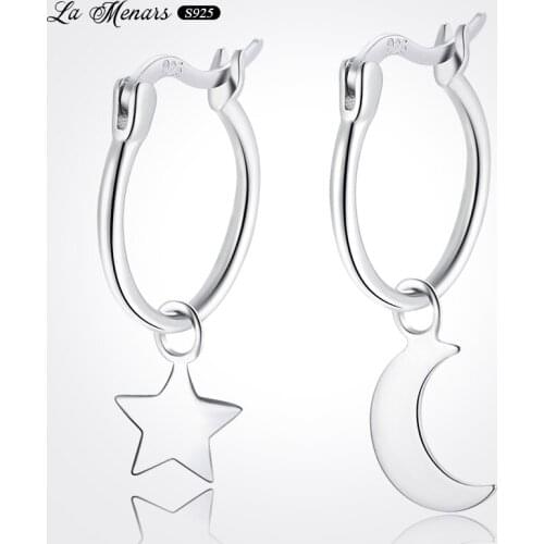 La Menars New Silver Moon Star Drop Dangle Earrings For Women 2021 Original European Style Genuine 925 Sterling Silver Jewelry