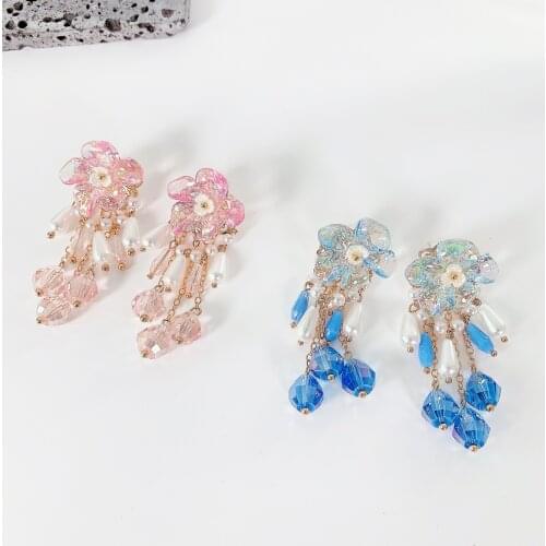 New Korean Fashion Crystal Flower Drop Dangle Earrings For Women Elegant Pearl Tassel Jewelry Pendientes Gifts